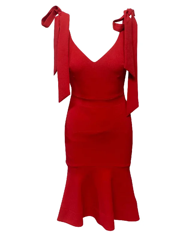 End-Of-Season Clearance Rebecca Vallance Midi Dress in Red Polyester Limited - Edition Drops