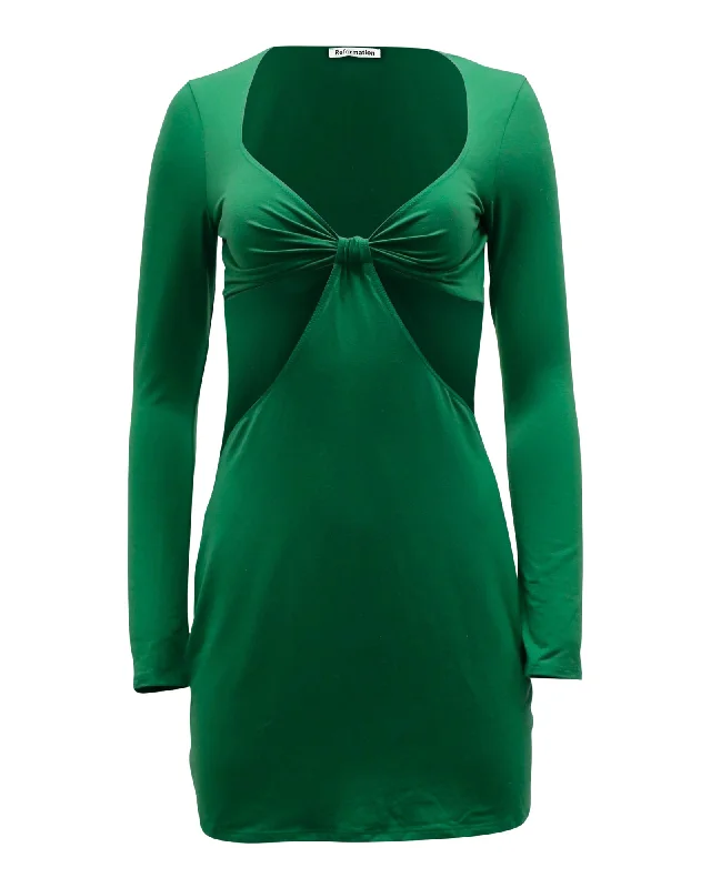 Retro Style Promotions Reformation Hale Cutout Mini Dress in Green Lyocell Seasonal Trend