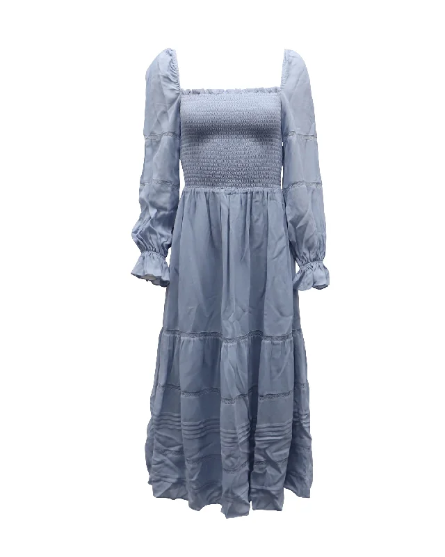 Hurry Before It'S Gone Reformation Smocked Midi Dress in Blue Viscose Feminine Flow