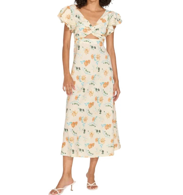 Summer Fashion Renata Midi Dress In Floral Print Cream Y2K Nostalgic Fashion Look