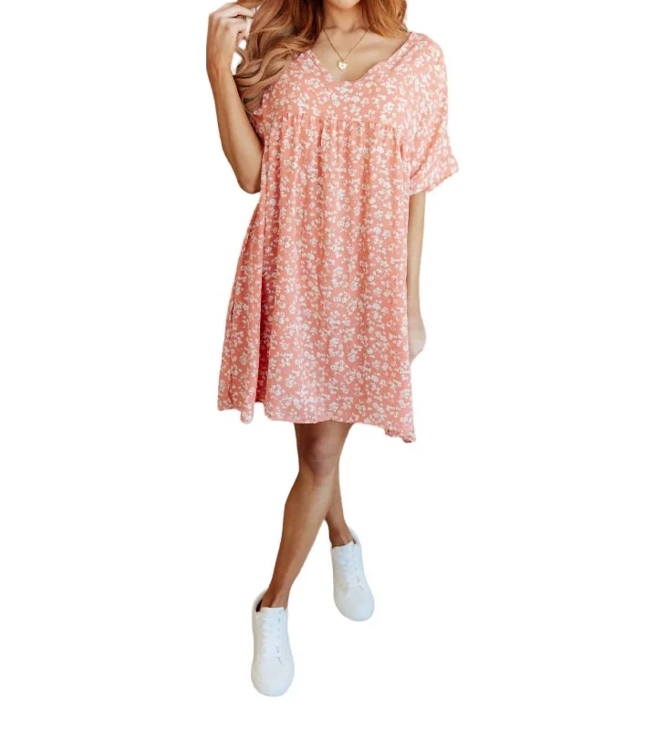 Comfortable Chic Rodeo Lights Dolman Sleeve Dress In Coral Floral Discounts on Casual Weekend Styles