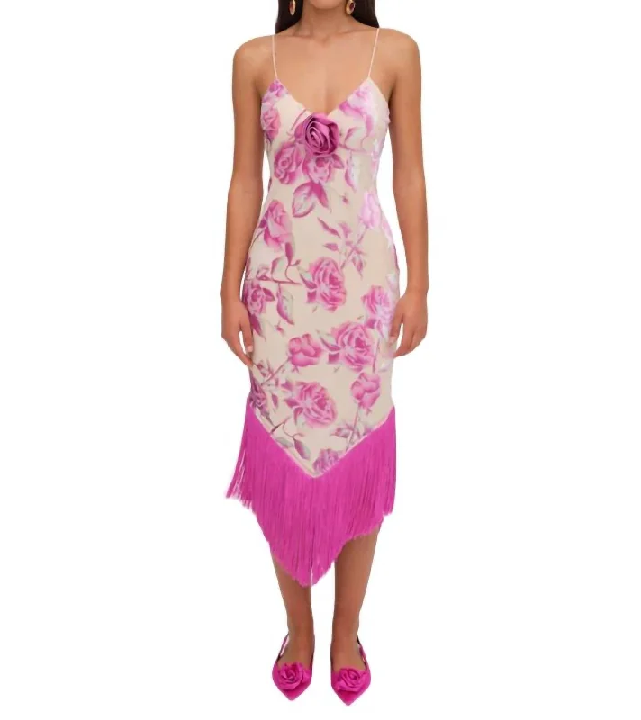 The Latest Trends Rori Fringe Midi Dress In Pink Alluring Design