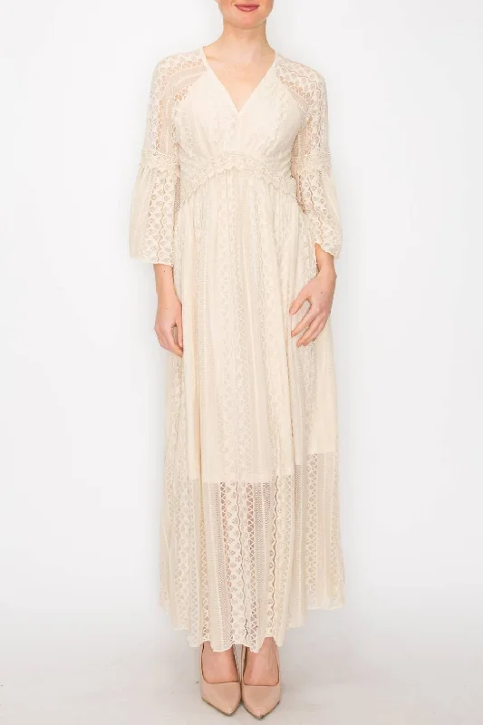 Fashion Forward Femininity Sally Allover Lace Maxi Dress In Beige Effortless Sophistication