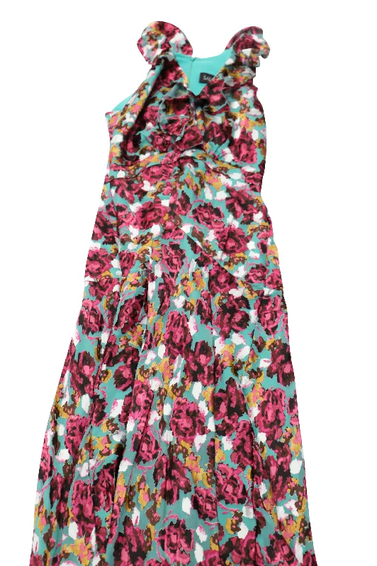 Style Revolution Saloni Floral Ruffle Midi Dress in Multicolor Rayon Father's Day Deals