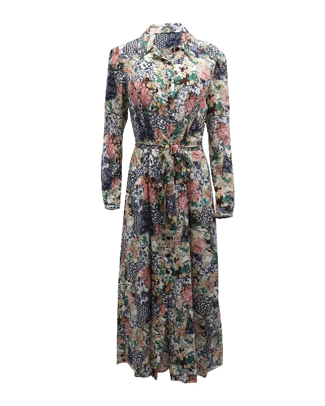 Limited Time Special Offer Saloni Vanessa Midi Shirt Dress in Floral Print Silk Save on Inspired Styles