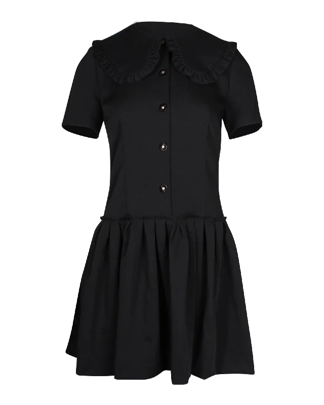 Fashionista Favorites Sandro Pleated Twill Mini Dress in Black Polyester Dreamy Draping