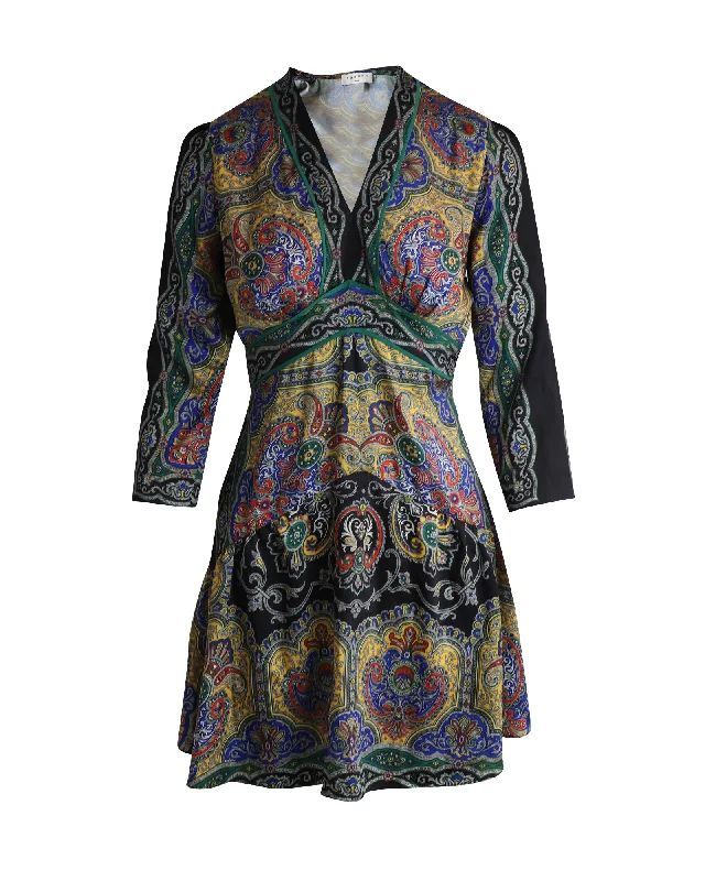 Sophisticated Style Offers Sandro Rayan V-Neck Printed Mini Dress in Multicolor Polyester Winter Warm - Up Sale