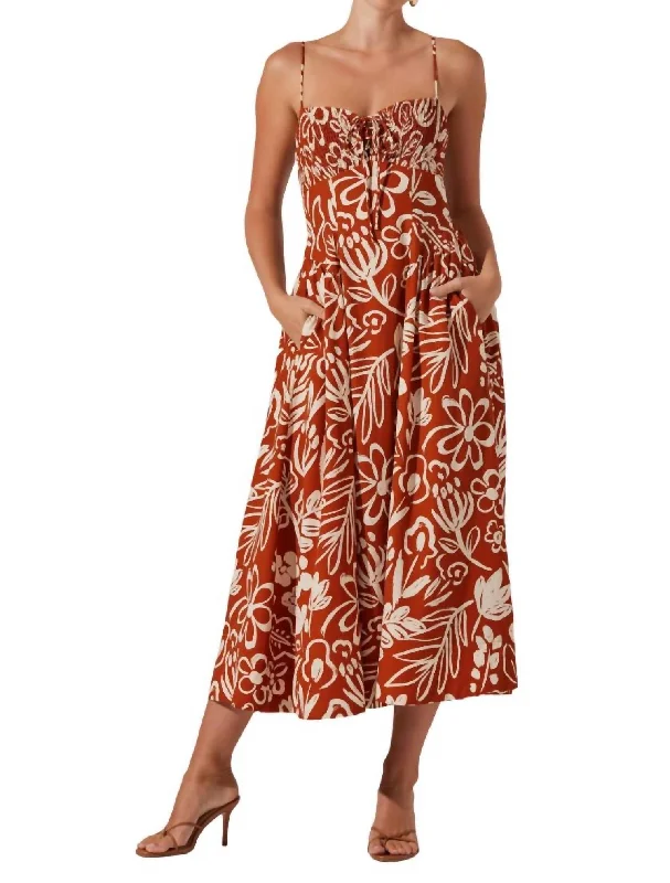 Flash Sale, Don'T Miss Sarai Dress In Rust Cream Floral Save on Classic Elegant Styles