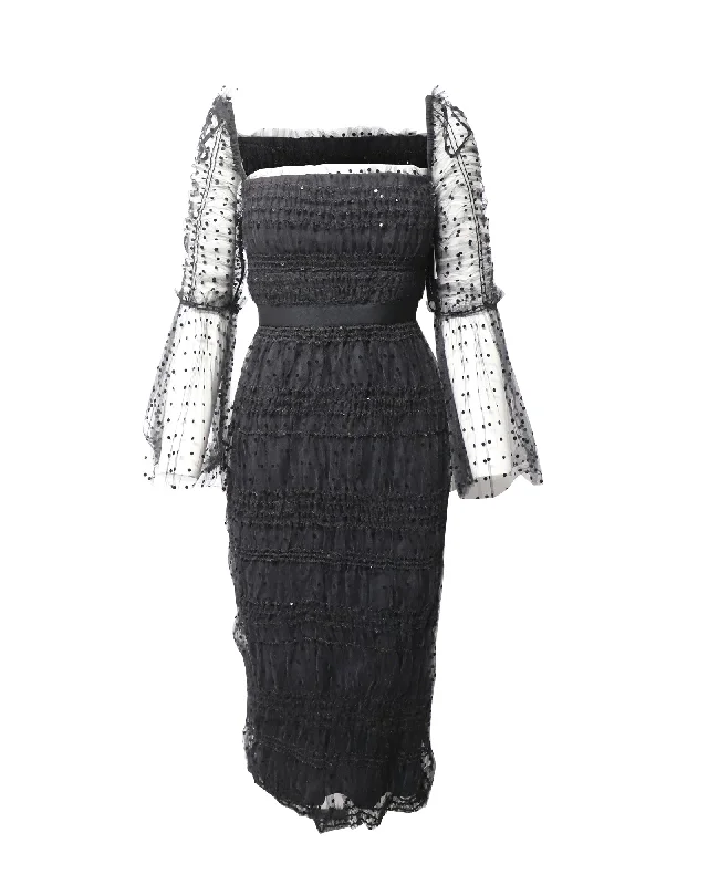 Chic Style, Always In Vogue Self Portrait Dot Mesh Midi Dress in Black Polyester Flash Deals