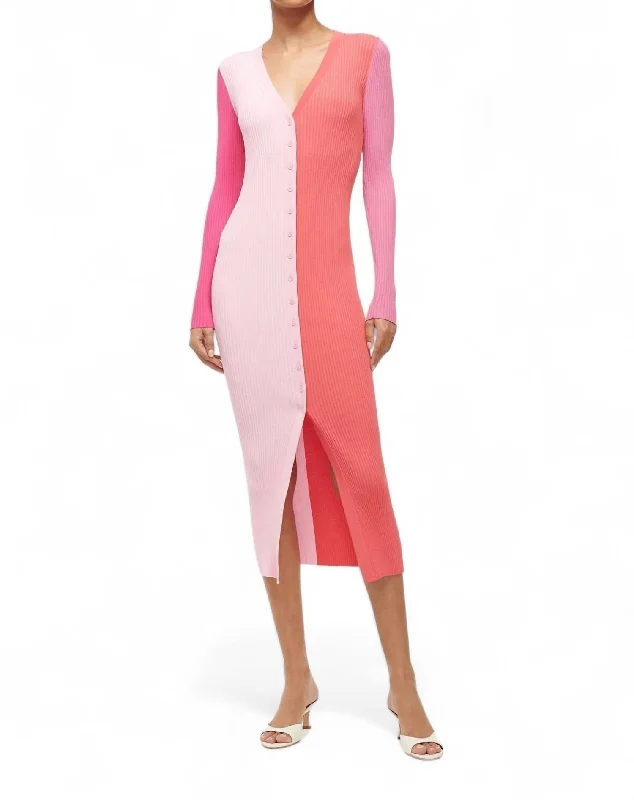 Shop The Hottest Deals Shoko Sweater Ribbed Knit Midi Dress In Flamingo Multi Score Big on Glamorous Red - Carpet Styles