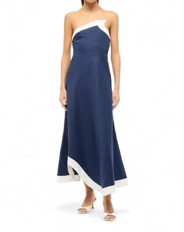 New Arrivals Sirani Strapless Midi Dress In Navy/white Flash Deals