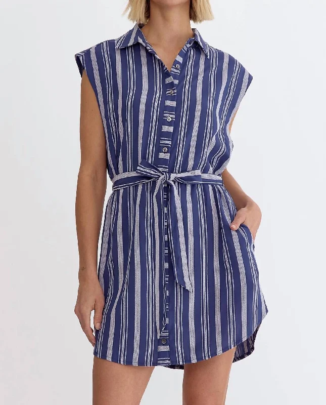 Fresh Fashion Discounts Sleeveless Belted Mini Dress In Navy Playful Elegance