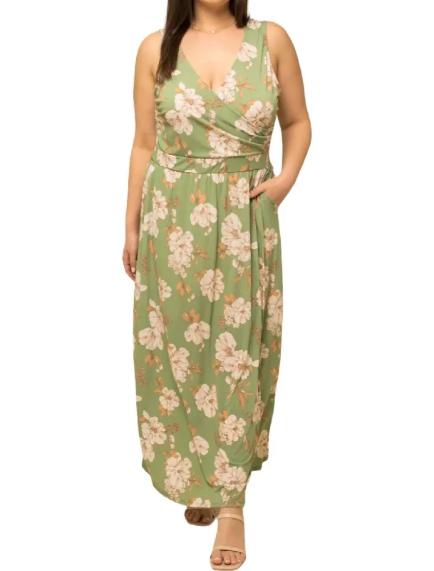 Sleek Style Discounts Sleeveless Maxi Dress - Plus In Olive/ivory Discounts on Casual Weekend Styles