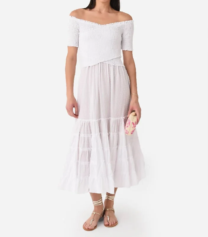 Vintage-Inspired Style Offers Soledad Midi Dress In White Today Only