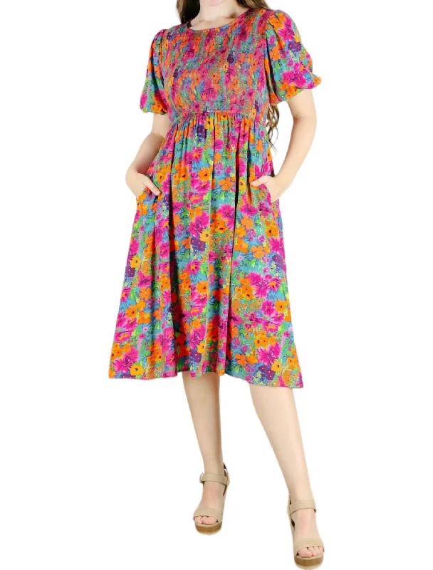 Chic Styles Sonnet Floral Dress In Fuchsia And Orange Ethnic Cultural Event Wear