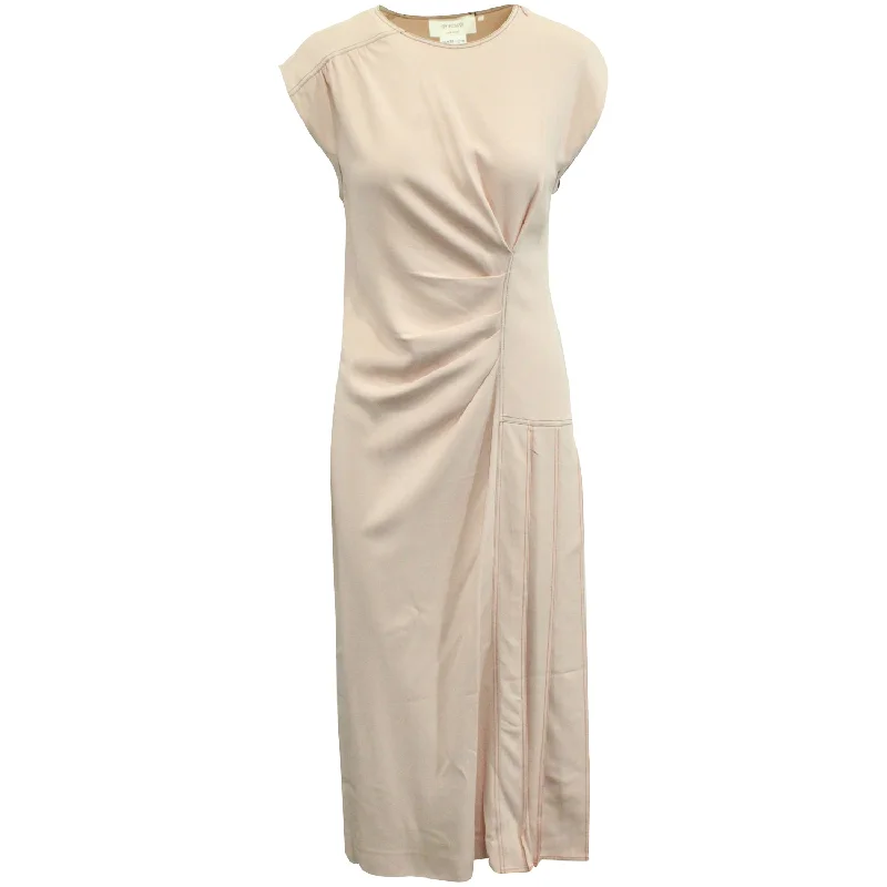 Unleash Your Trend Driven Style Sportmax Pleated Midi Dress in Pink Viscose Romantic Date - Night Ensemble