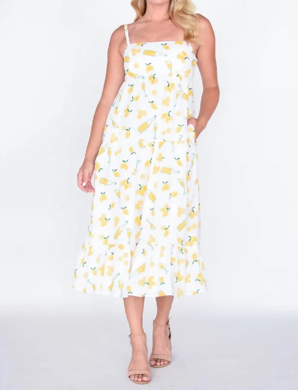 Romantic Fashion Discounts Summer Fling Midi Dress In Limoncello Embroidery Mid - Season Sale