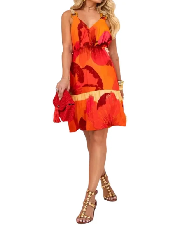 Relaxed Style Sunset Mini Dress In Red Feminine Soft - Hued Styles