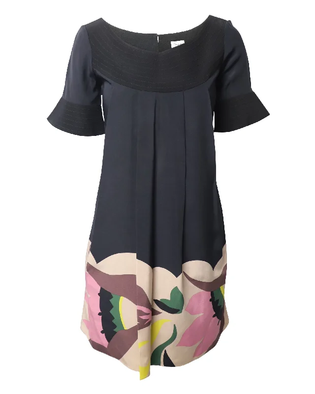 Buy More, Save More Temperley London Floral Pleated Mini Dress in Black Cotton Feminine Soft - Hued Look