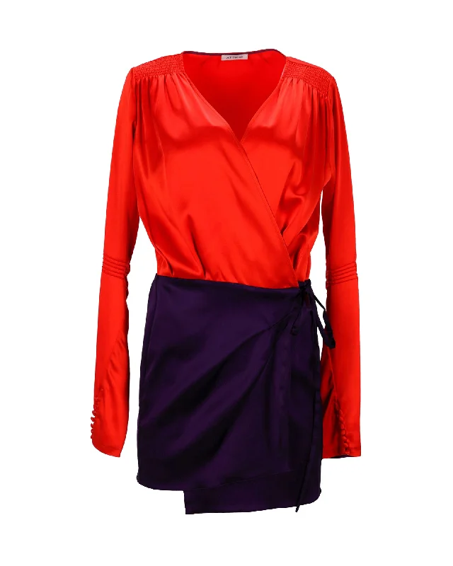 Best-Sellers The Attico Colorblock Wrap-Style Mini Dress in Red-Blue Acetate Refined Simplicity