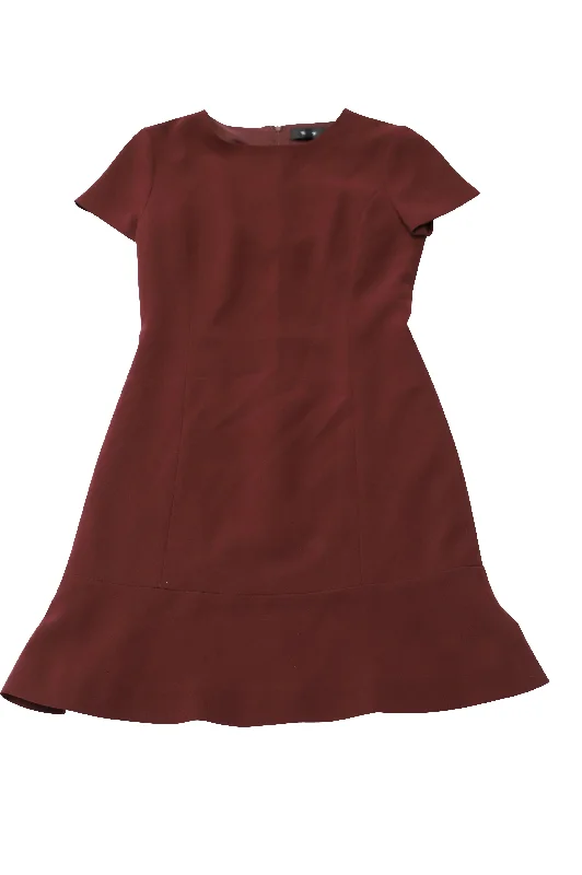 Fashion Sale Theory Crew Neck Mini Dress in Burgundy Triacetate Effortless Comfort