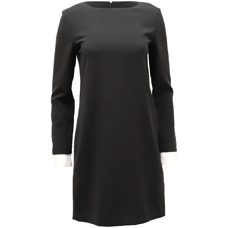 Mega Sales Theory Long-sleeved Mini Dress with Bateau Neckline in Black Triacetate Luxury Comfort