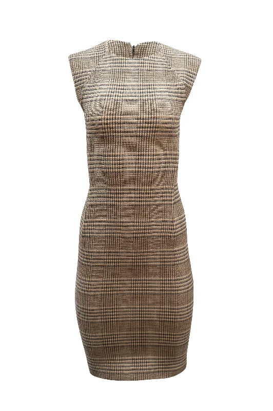 Limited Styles Theory Plaid Power Midi Dress in Brown Wool Mid - Week Surprise