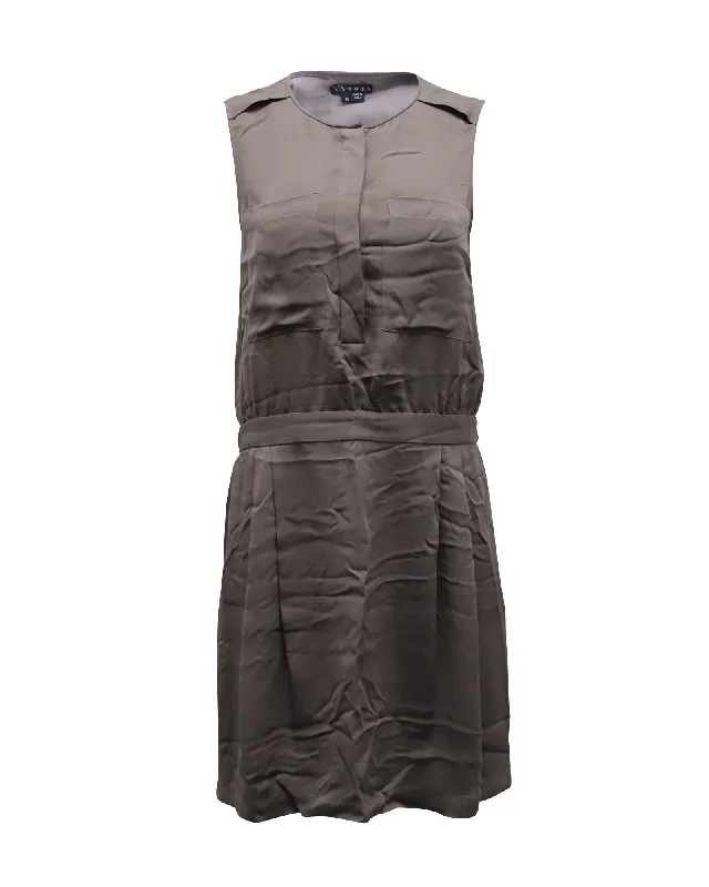 Everyday Elegance Sale Theory Sleeveless Mini Dress in Grey Polyester Romantic Detailing