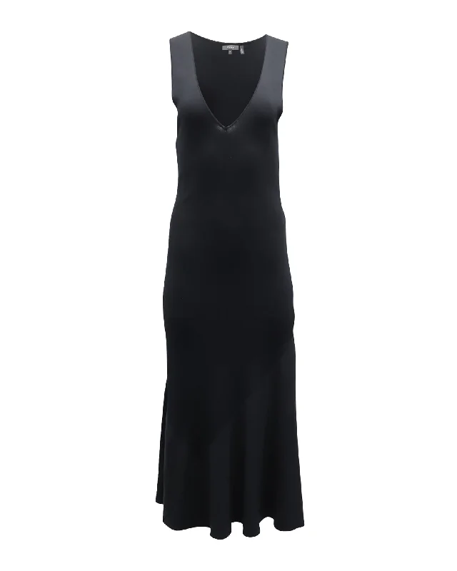 Exclusive Designer Style Deals Theory Sleeveless V-Neck Midi Dress in Black Rayon Father's Day Deals