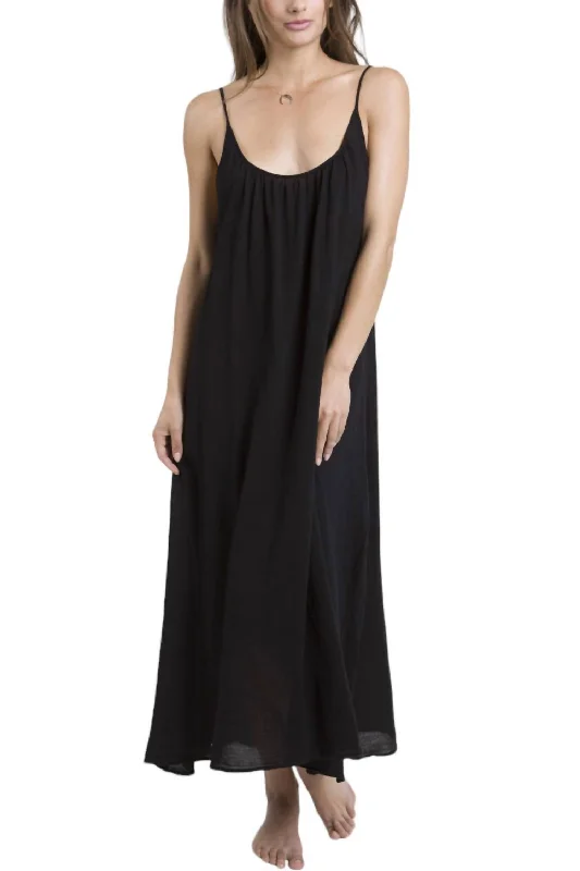 Chic Style, Always In Vogue Tulum Cotton Gauze Maxi Dress In Black Classic Timeless Elegant Style