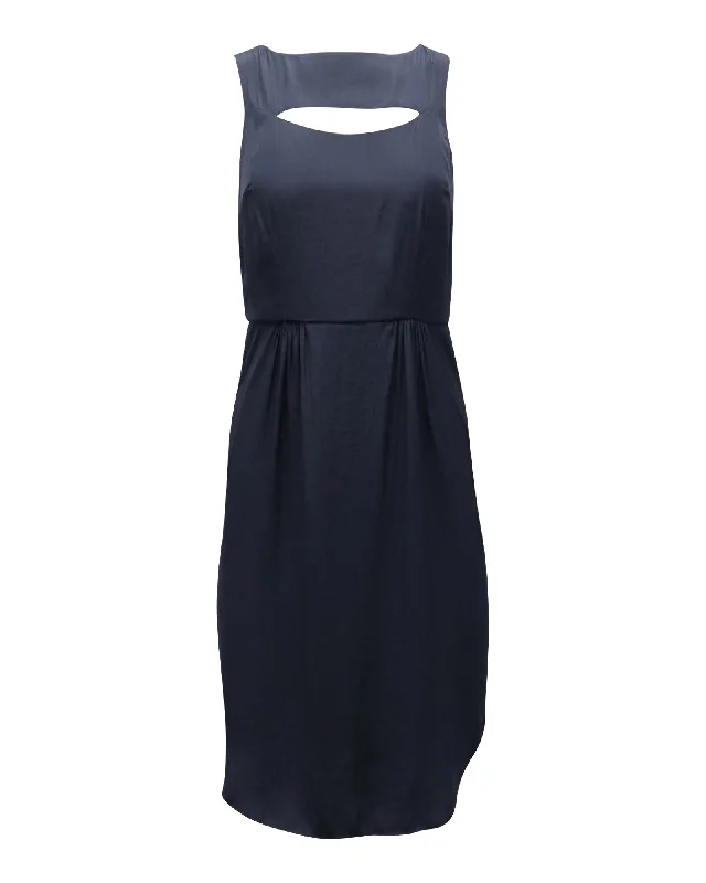 Chic & Modern Sales Ulla Johnson Cut-Out Sleeveless Midi Dress in Navy Blue Polyester Soft Textures