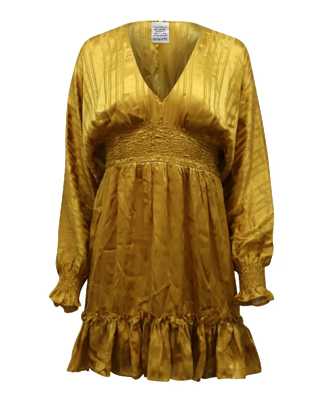 Flash Sale Starts Ulla Johnson Odette Mini Dress in Gold Silk Lightweight Fabric