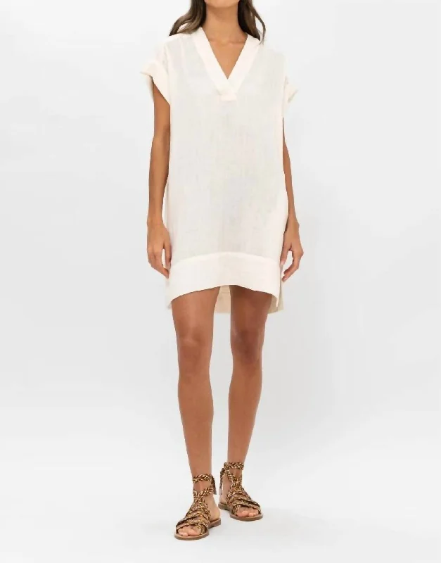 Big Discounts V-Neck Roll Sleeve Mini Dress In Bahama White Luxe Layering