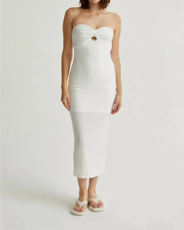 Hot Picks Vanya Textured Midi Dress In White Weekend Special