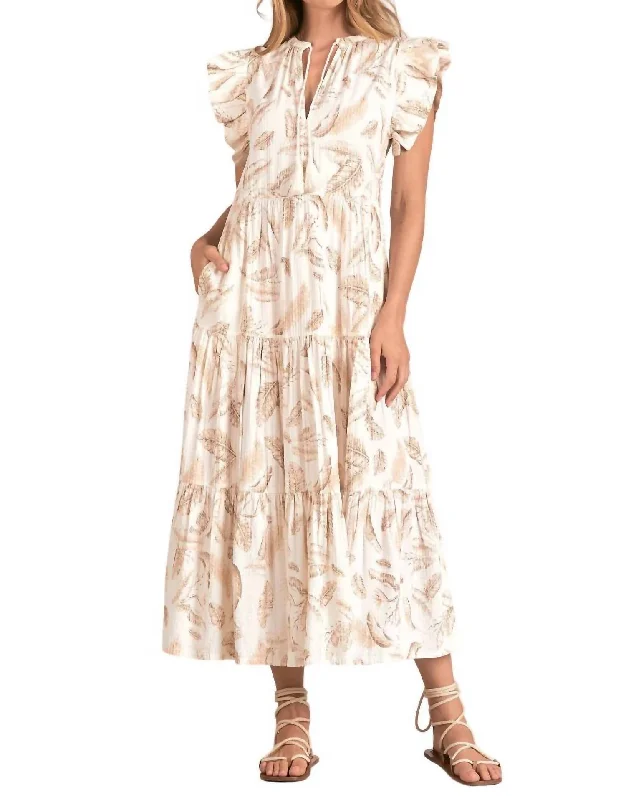 Casual Fashion Venice Ruffle Maxi Dress In Beige Lima Father's Day Deals