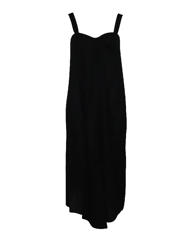 Daring Fashion Promotions Vince Draped Sleeveless Midi Dress in Black Linen Urban Sophistication