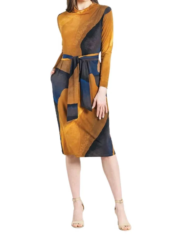 Timeless Style Promotions Watercolor Midi Dress In Black,tan Parisian Effortless Chic Style