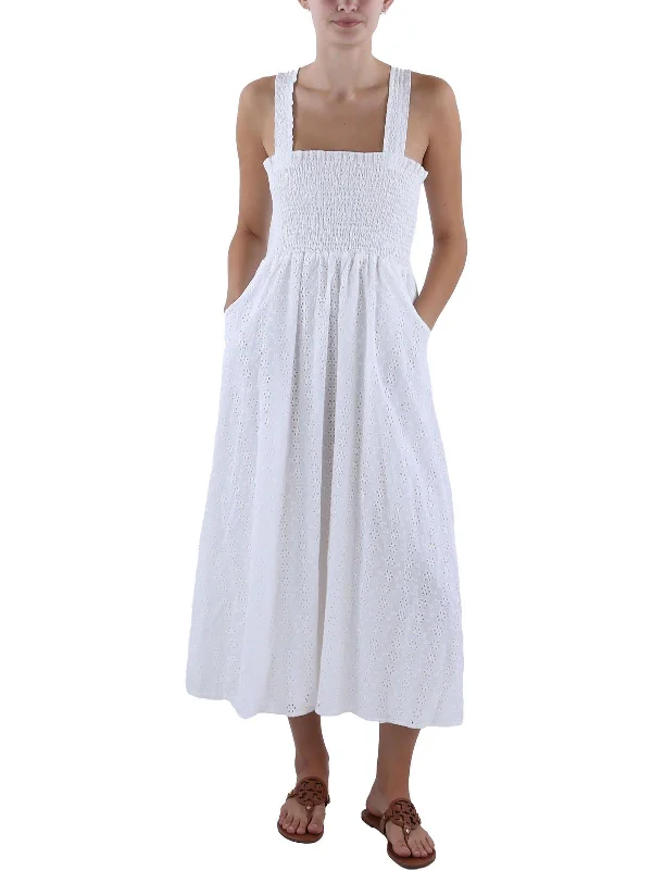 Relaxed Style Womens Eyelet Smocked Maxi Dress Save on Inspired Styles