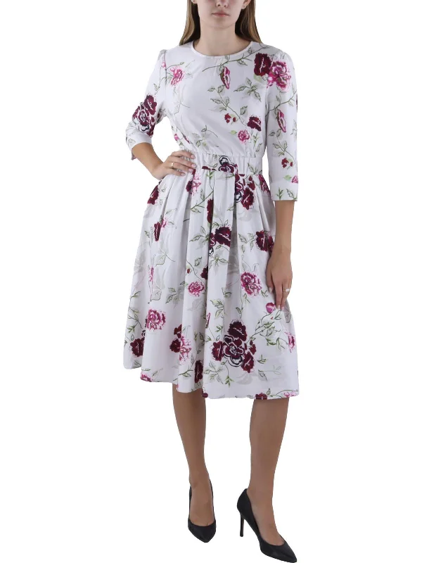 Luxury Fashion Womens Floral Pleated Midi Dress Mid - Season Sale