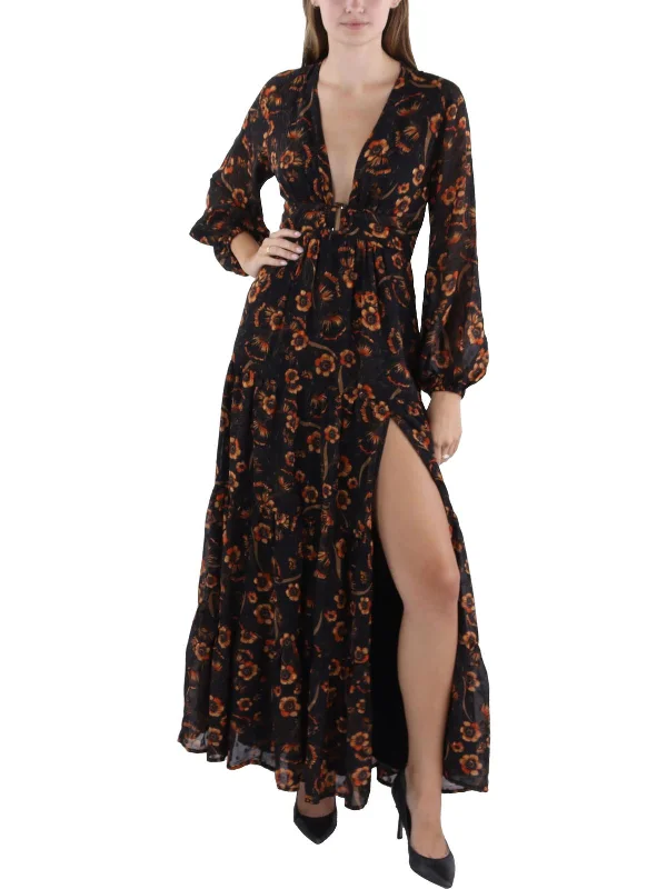 Season Sale Womens Floral Print Long Evening Dress Tropical Island - Inspired Attire