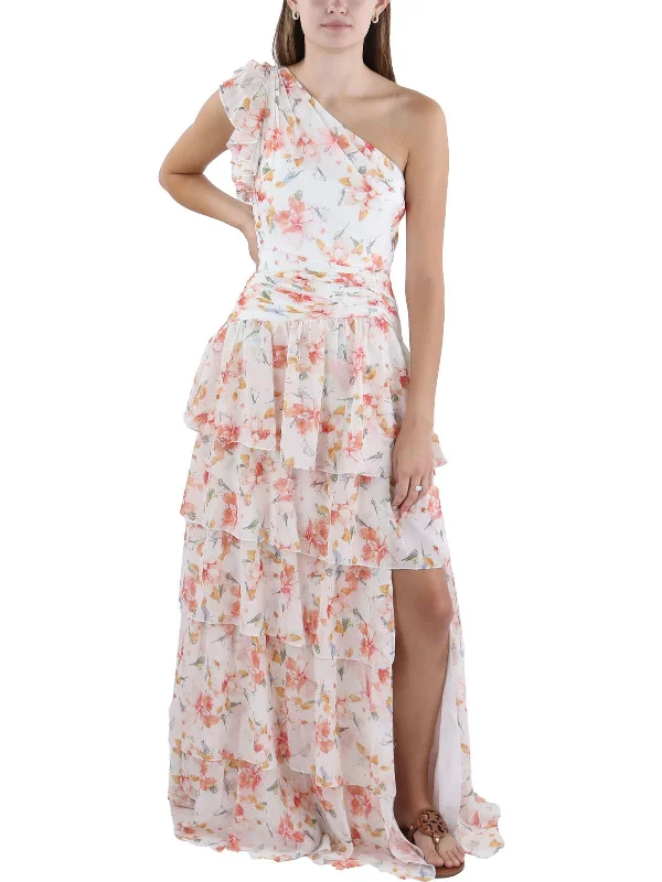 Save Big Womens Floral Print One Shoulder Evening Dress Today Only