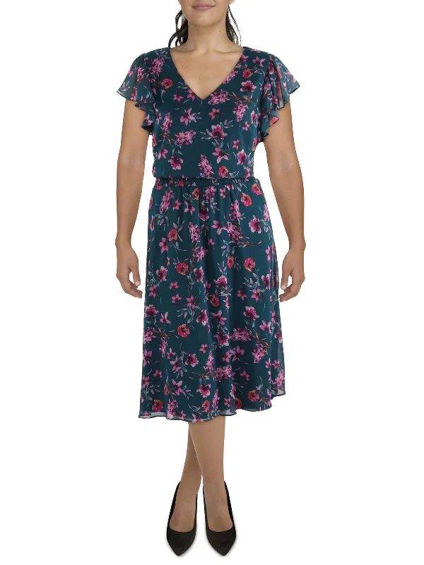 Limited Time Womens Floral Smocked Midi Dress Holiday Sale