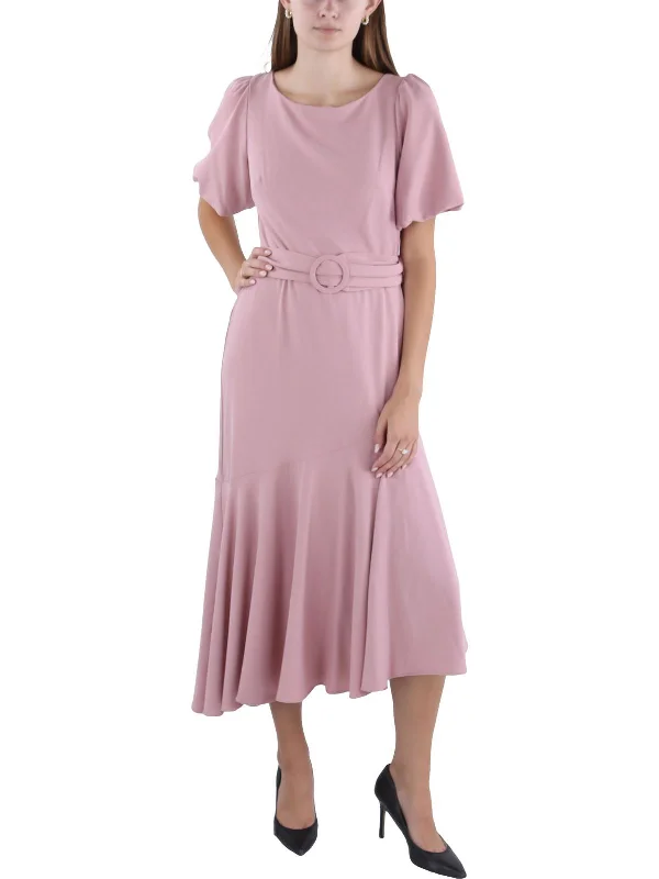 Special Offer Womens Puff Sleeve Tea-Length Maxi Dress Final Clearance