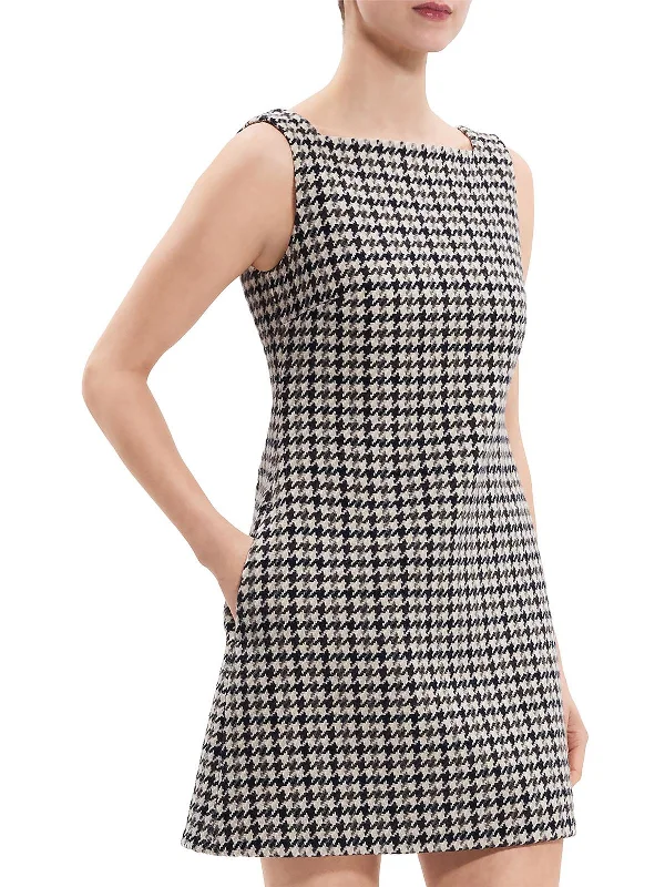 New Season Fashion Preview Sale Womens Tweed Houndstooth Mini Dress Celebrate with Big Savings