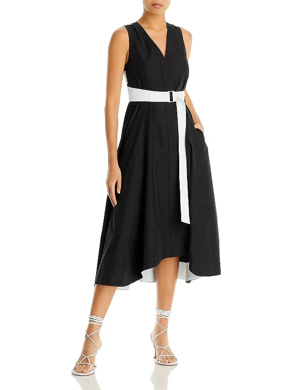 Vibrant Style Promotions Womens V-Neck Belted Midi Dress Luxe Layering