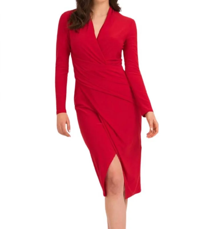 Chic Style Discounts Wrap Midi Dress In Lipstick Red Feminine Soft - Hued Look