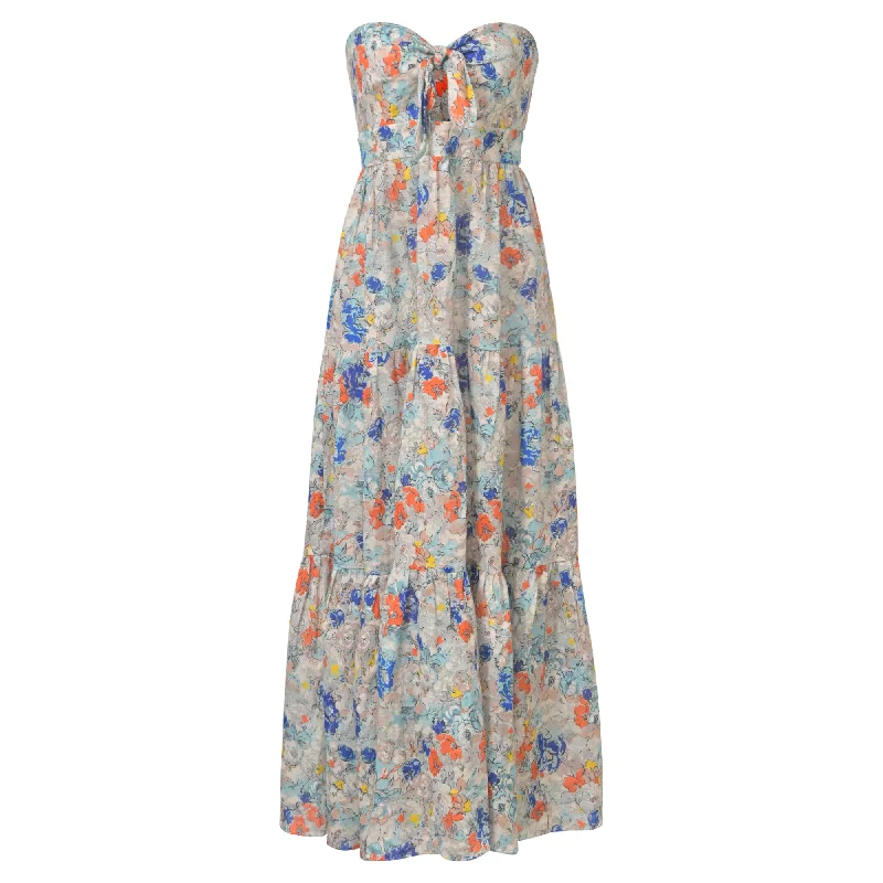 New In This Season Zimmermann Strapless Cutout Knotted Floral-print Maxi Dress In Multicolor Linen Early Access to Art Deco Styles Sale