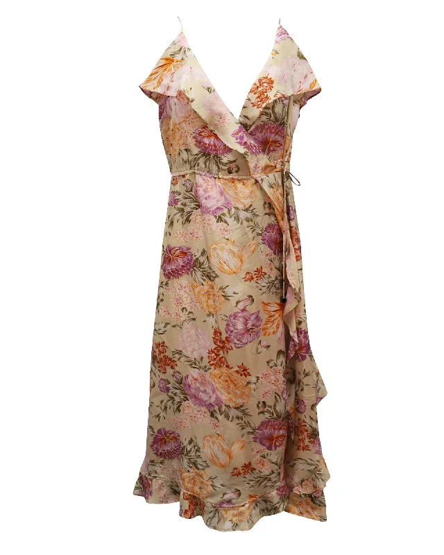 Chic Style, Always In Vogue Zimmermann Wrap Dress in Floral Silk Feminine Elegance